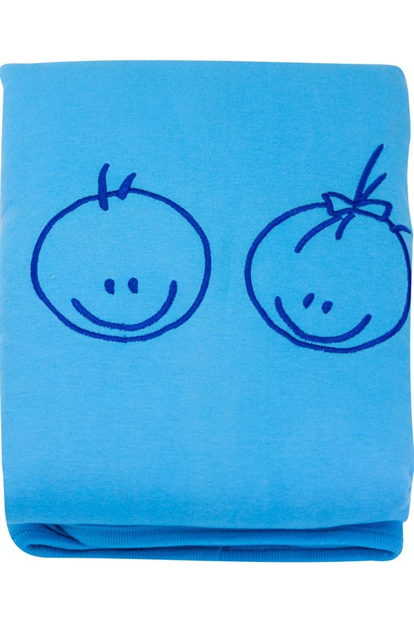 Battaniye Bebek Battaniyesi Elyaflı Pamuklu Emoji Mavi Uygun Bebe