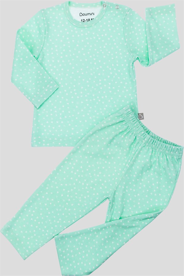 Pijama Takımı Boumini Bebek ve Çocuk Pijaması Üçgenler Mint Boumini