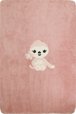 Battaniye Welsoft Bebek Battaniyesi 100x150 cm Pembe Tembel Hayvan Nakışlı Uygun Bebe