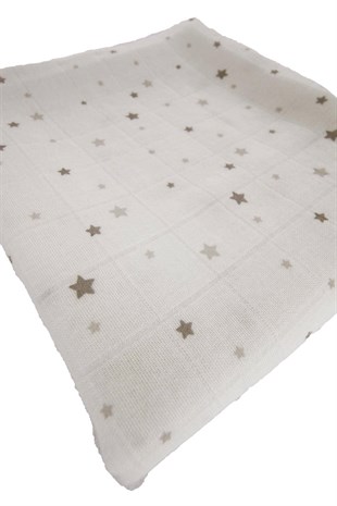 Battaniye Yıldız Bebek Bambu Müslin Bezi 70*70 cm Uygun Bebe
