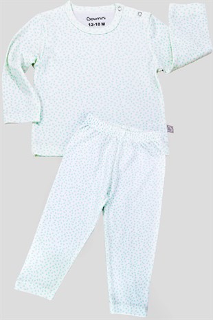 Erkek Bebek Pijama Takımı Boumini Bebek ve Çocuk Pijaması Yapraklar Mint Boumini