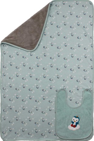 Penguen İçi Welsoft Bebek Battaniye 75x100 cm Önlük Hediyeli, bebek battaniyesi, welsoft battaniyesi, önlük